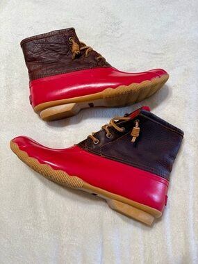 Sperry Red and Brown Women's Waterproof Duck Boots